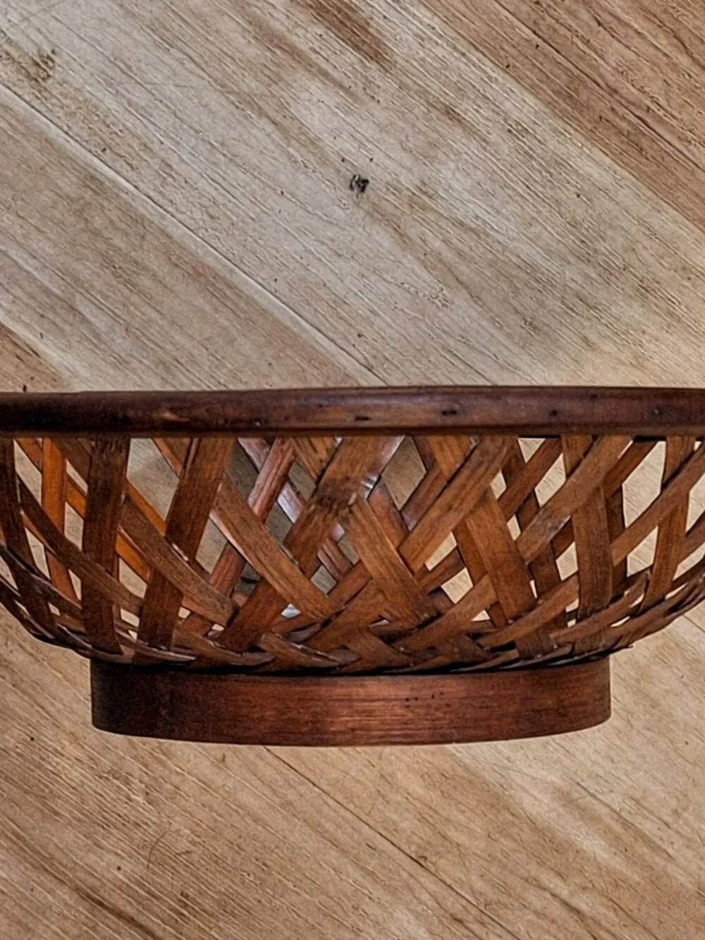 Vintage Handwoven Bamboo & Rattan Open-Weave Decorative 13 1/2
